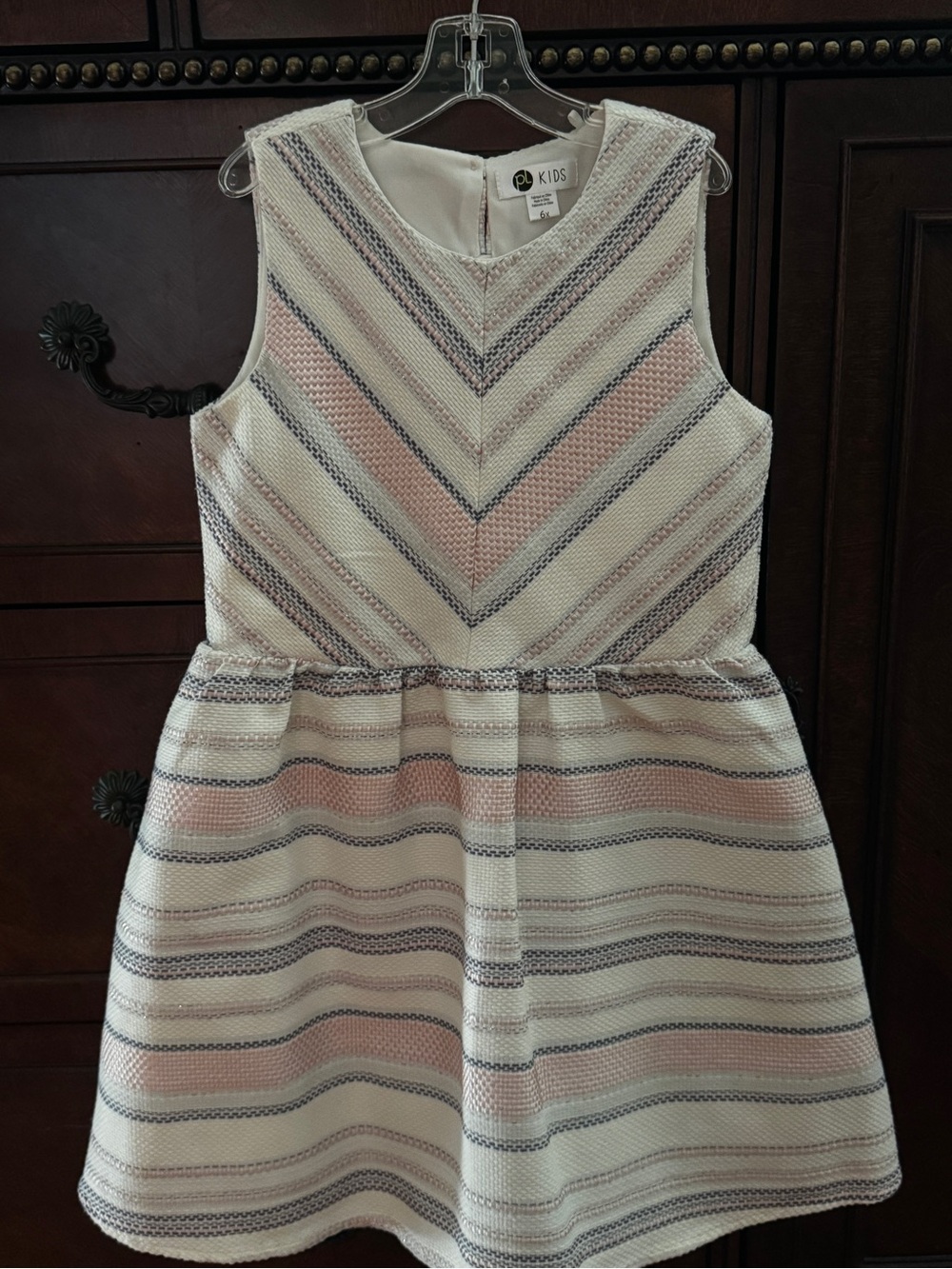 PL Kids Girls Dress Pink & Cream Striped Sleeveless Dress